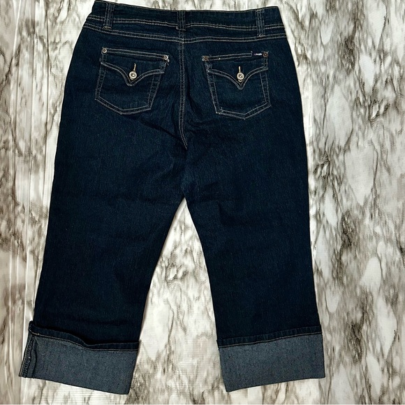 Angel Womens Sz 16 Dark Wash Flip Cuff Denim Blue Jean Capri Rockabilly Sock Hop - Picture 3 of 9